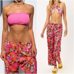 Frankies Bikinis Michelle Low Rise Wide Leg Pants floral Size M